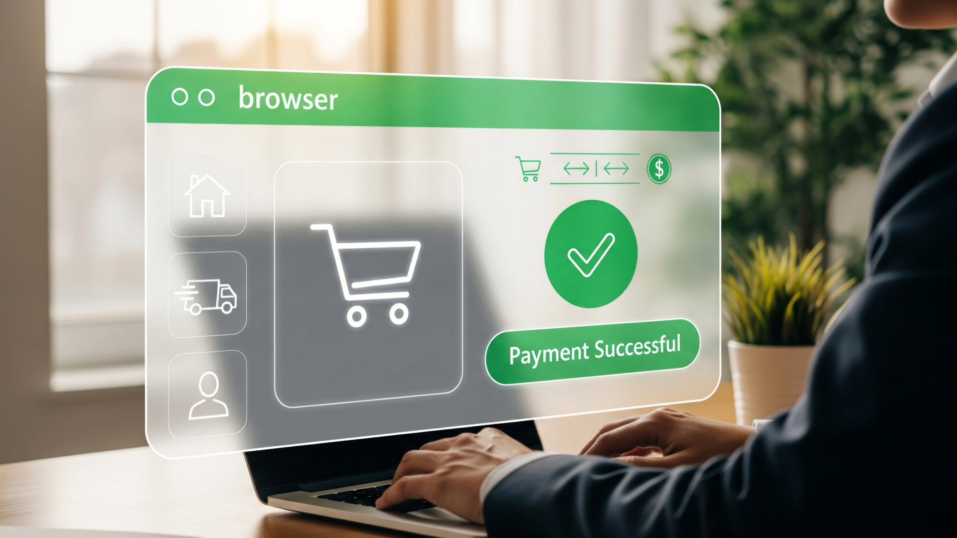 Checkout image with graphics on laptop.